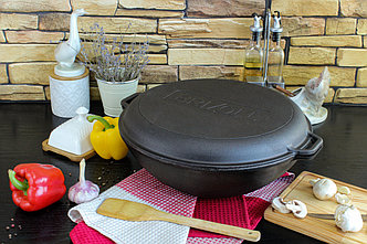 ЧАВУННА СКОВОРОДА WOK, 8 л, З КРИШКОЮ-СКОВОРОДОЮ