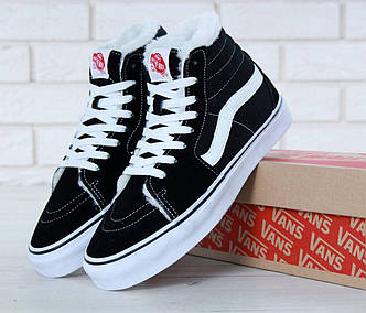 Зимние кеды на меху Vans SK-8 Black White (Зимние кеды на Меху Ванс Олд Скул черно-белые 36-44)
