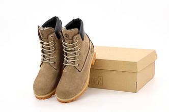Мужские зимние ботинки Timberland Light Brown (Теплые ботинки Тимберлед нубук светло-коричневые на меху)