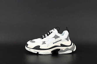 Женские кроссовки Balenciaga Triple S Clear Solo White Grey Black (Баленсиага Трипл С бело-черно-серые)