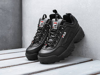 Кожаные демисезонные кроссовки Fila Disruptor Black (Кроссовки Фила Дизраптор черные женские и мужские 36-45)