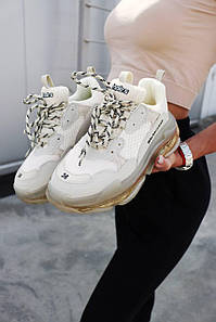 Женские кроссовки Balenciaga Triple S Clear Solo White Grey (Кроссовки Баленсиага бело-серые)