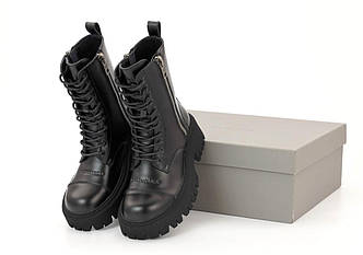 Женские кожаные высокие ботинки Balenciaga Tractor черного цвета (грубые массивные ботинки Баленсиага Трактор)