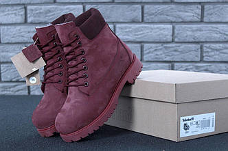 Женские ботинки Тимберленд малинового цвета на шерстяном меху (Женские ботинки Timberland)