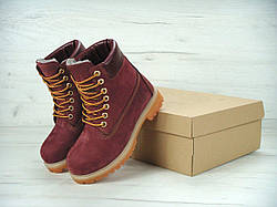 Ботинки Тимберленд женские зимние на меху в бордовом цвете (женские бордовые ботинки Timberland)