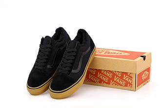 Зимние кеды с мехом Vans Old Skool Black Gum Low (Утепленные кеды Ванс на меху черного цвета 36-45)